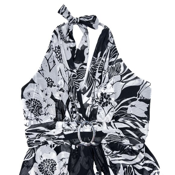 WHBM Halter Tie Floral Satin Flowy Chiffon Maxi Cocktail Gown Size 6 - NWOT - Picture 5 of 10